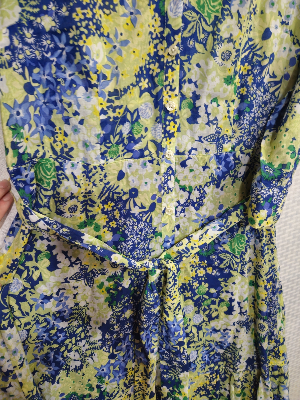 Talbots Blue & Green Floral Tie-Waist Midi Dress Size M 100% Cotton - Picture 4 of 10